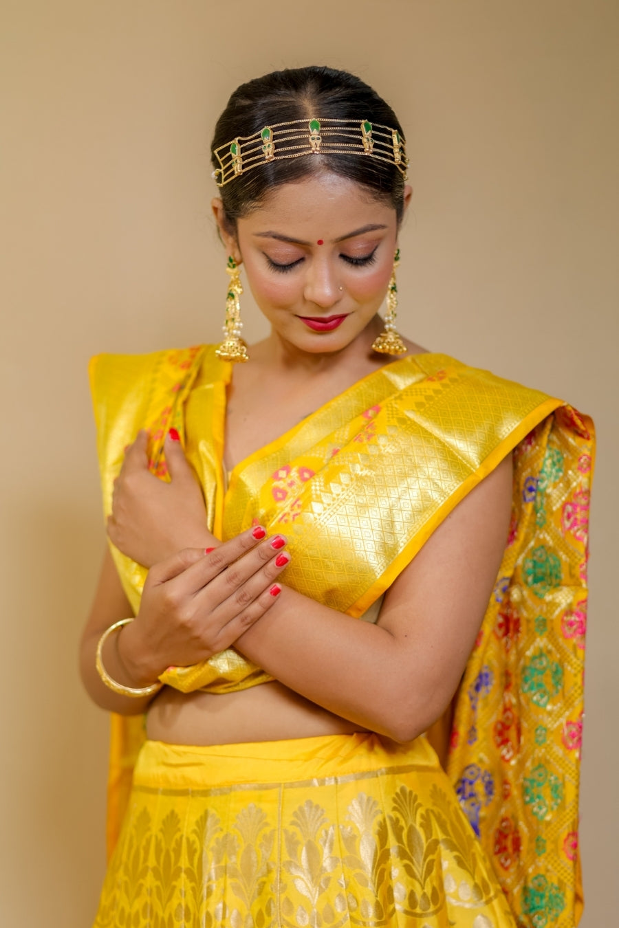 Radiant Marigold Yellow Banarashe Pure  Silk Lehenga Set