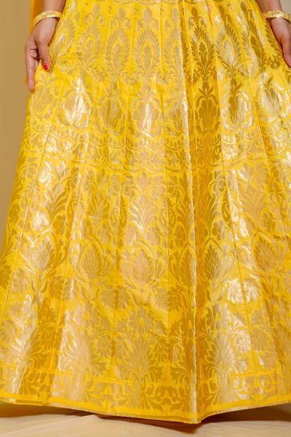 Radiant Marigold Yellow Banarashe Pure  Silk Lehenga Set