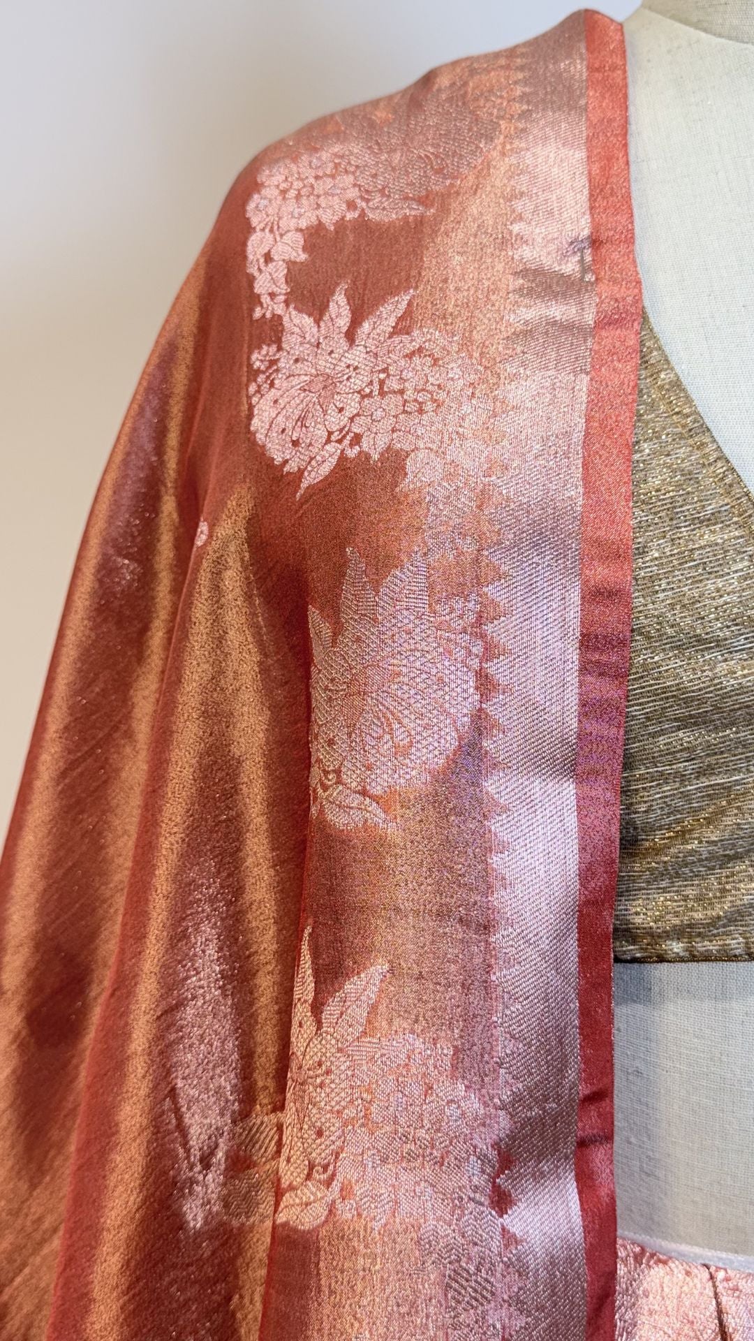 Dusty Rose Cotton Tissue Saree with Floral Buti Design