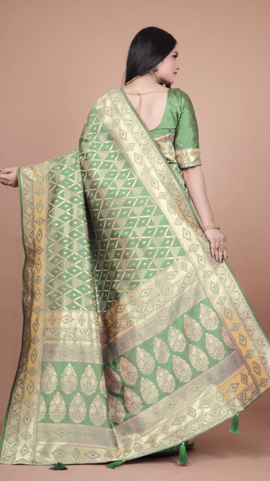 Emerald Green Banarasi Silk Saree with Silver Zari