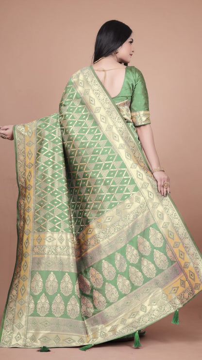 Emerald Green Banarasi Silk Saree with Silver Zari