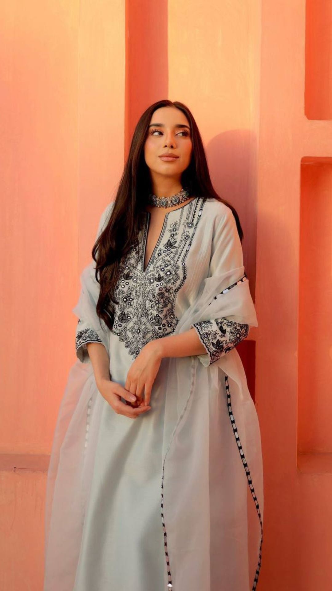 Elegant Georgette Embroidered Kurta Set with Pant & Dupatta (3-Piece Set)
