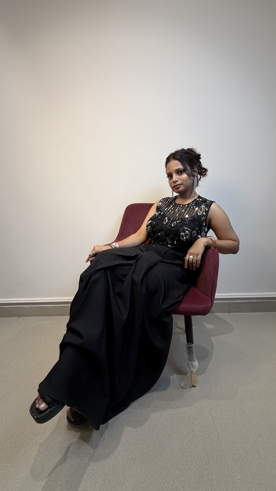 Midnight Black Sequin Reception Gown for Women