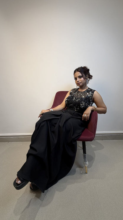 Midnight Black Sequin Reception Gown for Women
