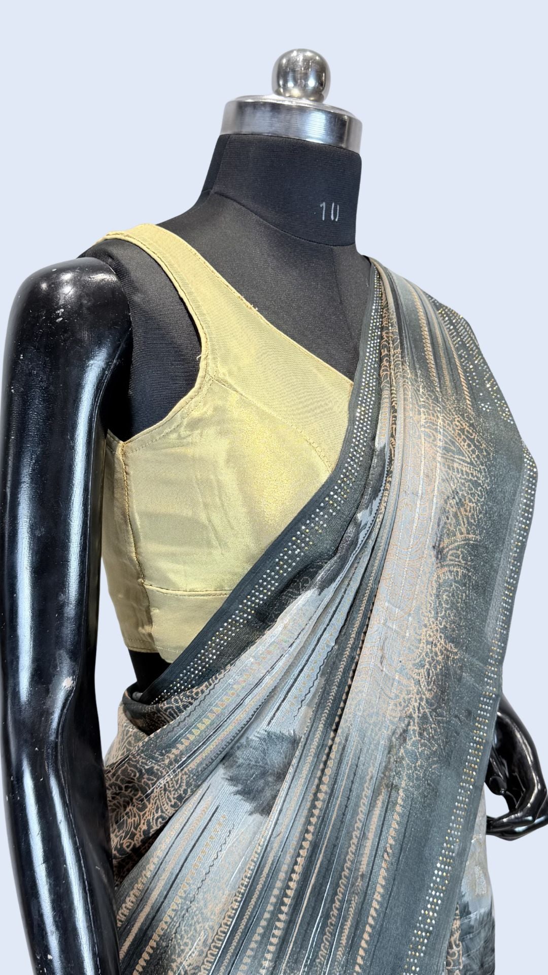 Grey Printed Synthetic Saree with Leaf Print
