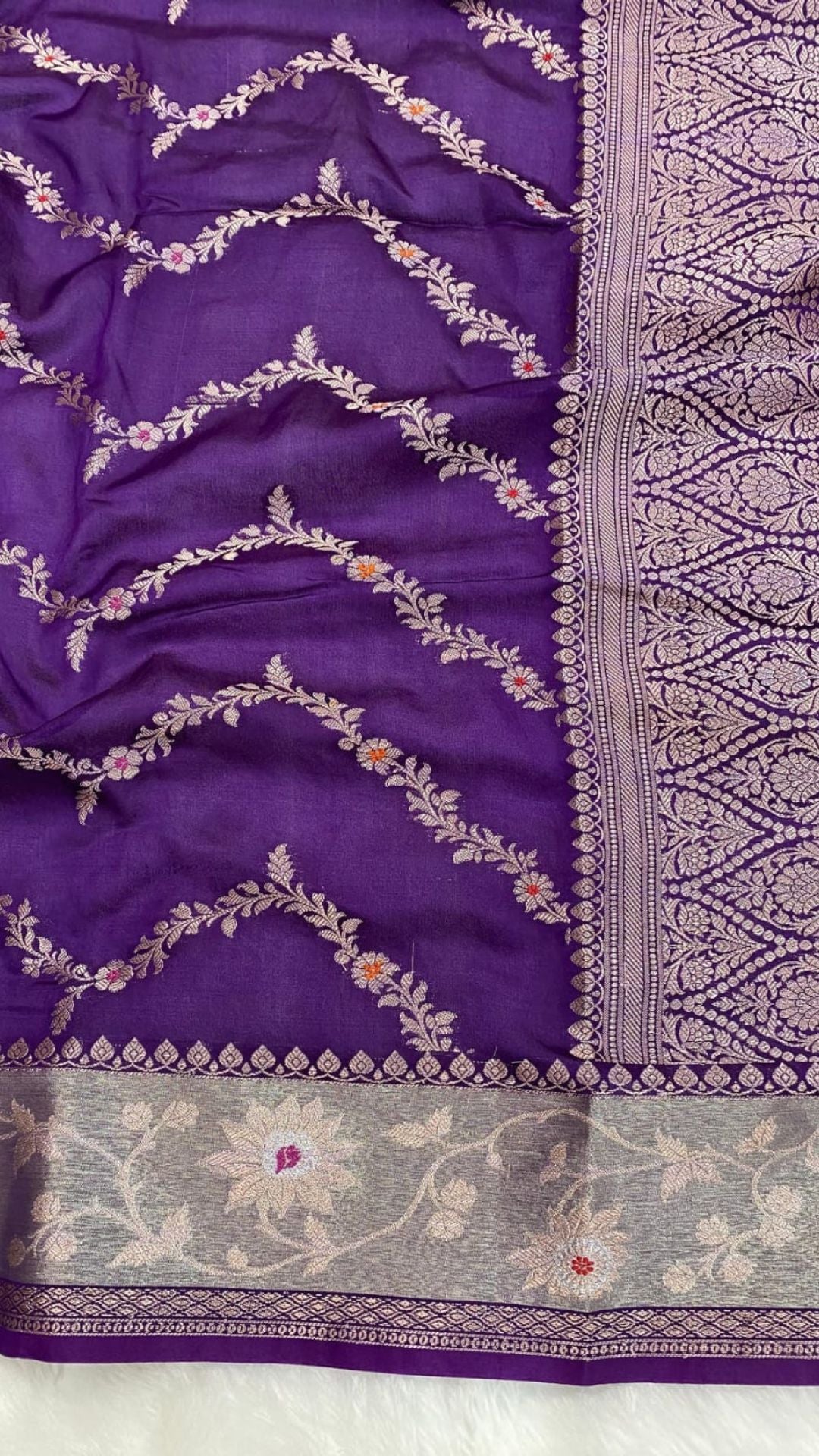 Royal Blue Semi Chiffon Banarasi Saree with Meenakari Zari Border