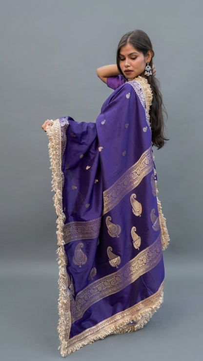 Banarashe Royal Purple Zari Work Saree