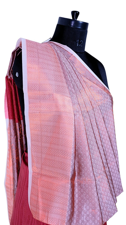 Light Pink with Dark Pink Contrast Banarasi Silk Saree