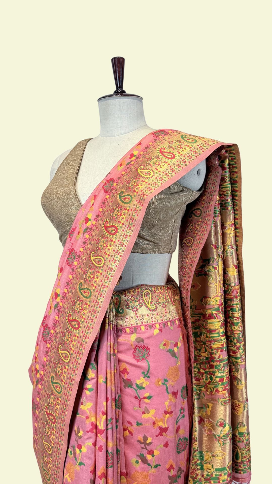 Pink Banarasi Cotton Saree with Meenakari Weaving