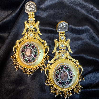 Antique Gold Bird Design Earrings for Women  Temple Jewellery Long Earrings kashmiri jhumka