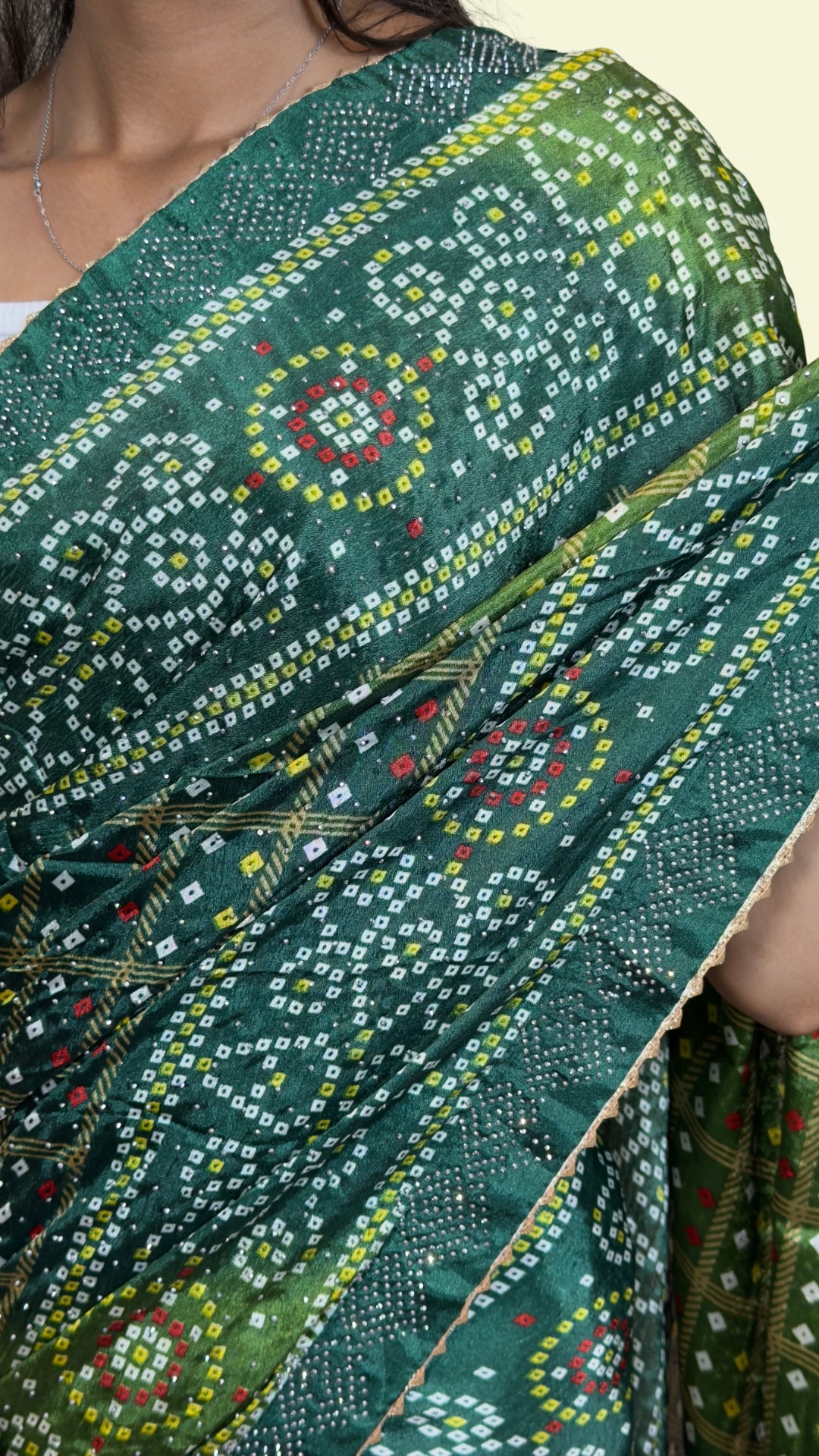 Dark Green Bandhani Print Embellished Soft Silk Saree
