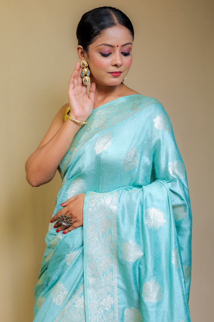 Banarashe Sky Blue Designer Mercerised Banarasi Kataan Monica Silk