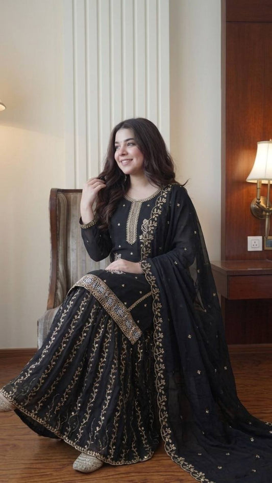 Black Fox Georgette Gharara Set