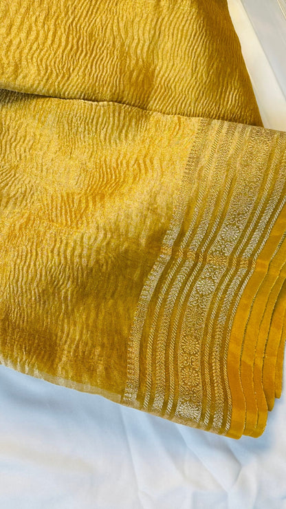 Yellow Marigold Mist Crust Tissue Saree