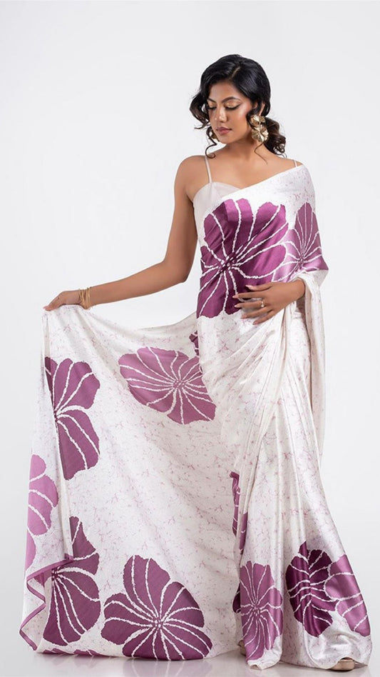Elegant Floral Digital Print Japan Satin Saree
