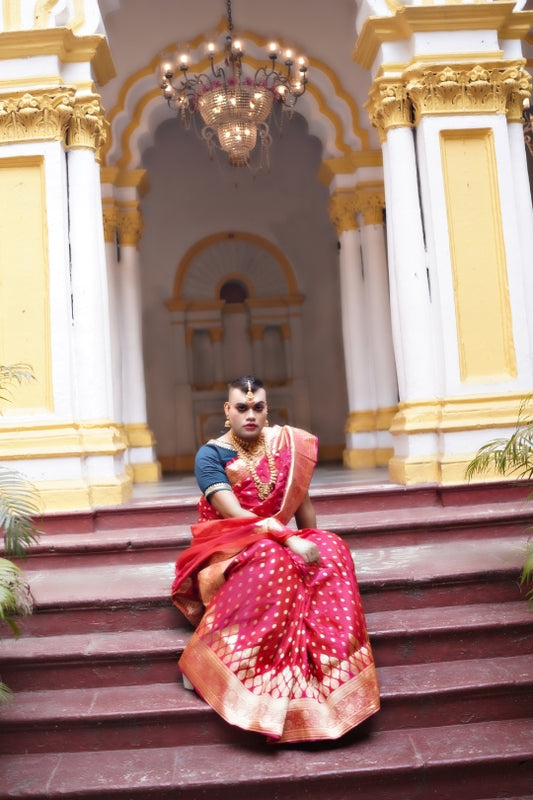 Red with Golden Dual Zari Pure Katan Silk Banarasi Saree