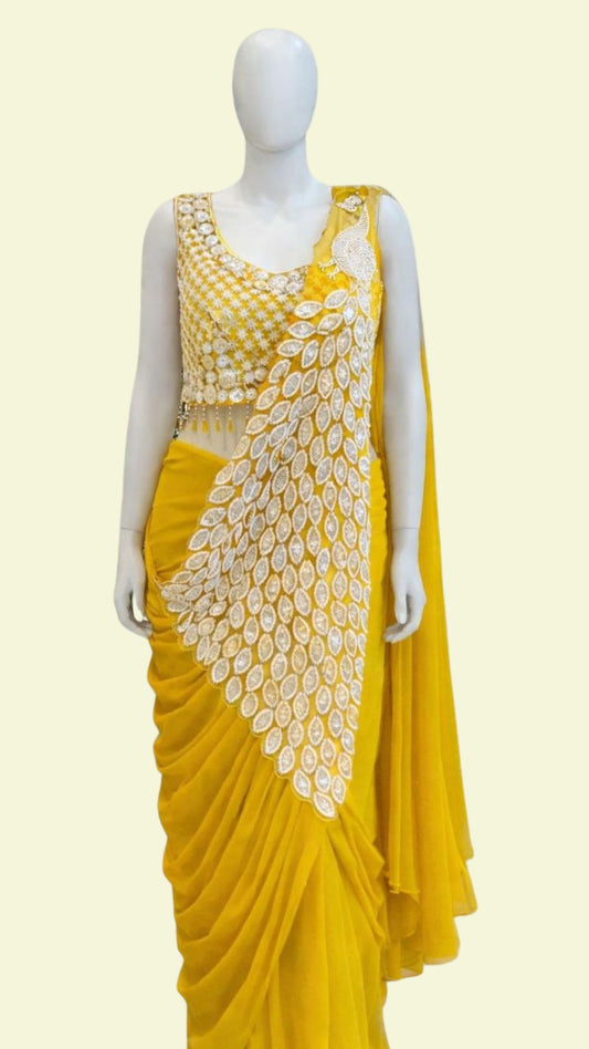 Yellow Georgette Ready-to-Wear Saree