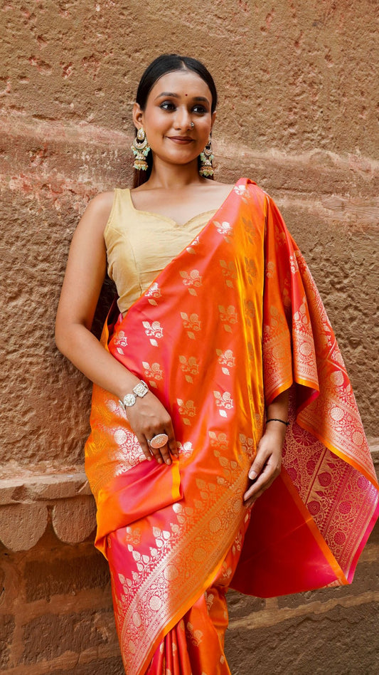 Orange Banarasi SamI Silk Saree Saree