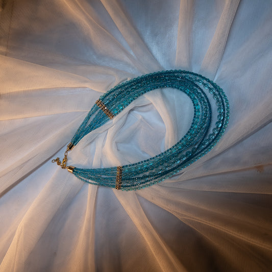 Turquoise & Blue Theme Necklace with Golden Fittings – Elegant Color Harmony