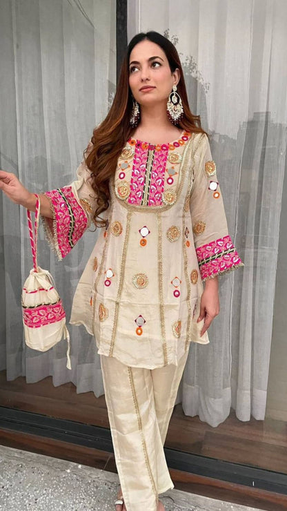Women’s Designer Mirror Work Co-Ord Set with Palazzo