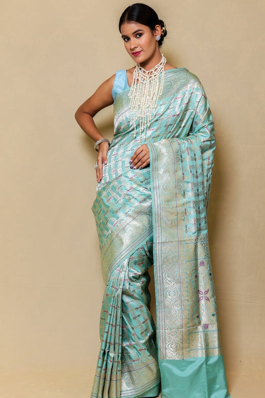 Firoza Green Pure Katan Silk