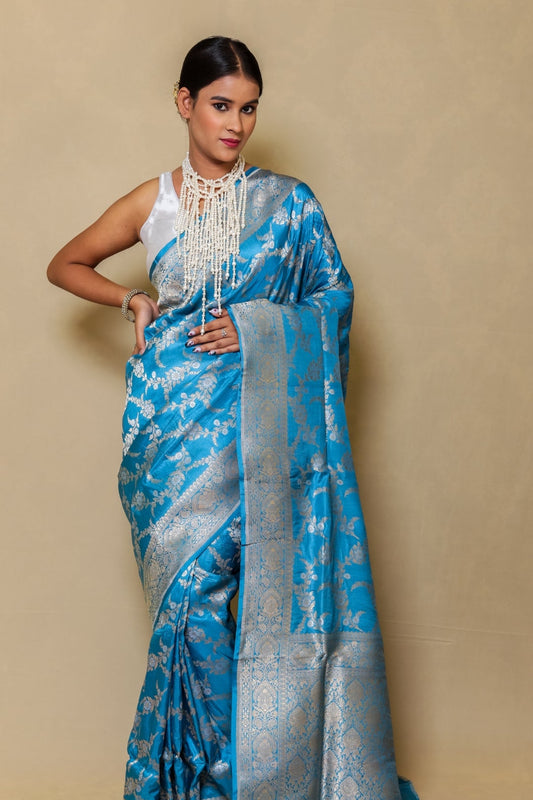 Sky Blue Handloom Banarasi Katan Silk Saree