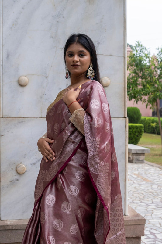 Deep Maroon Plum Pure Katan Silk Saree
