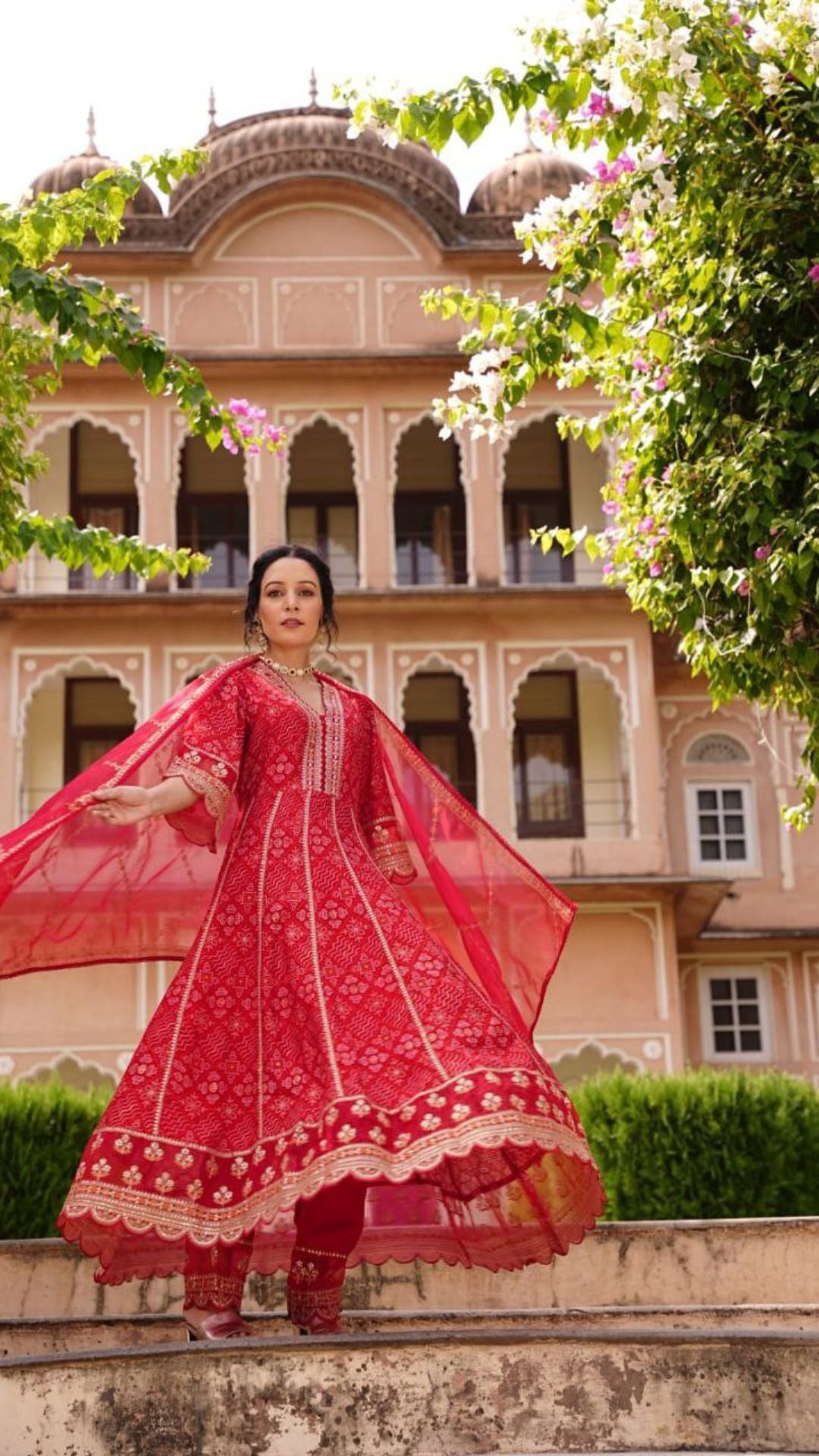 Red Maroon Heavy Rayon Anarkali Suit Set with Organza Embroidery Dupatta