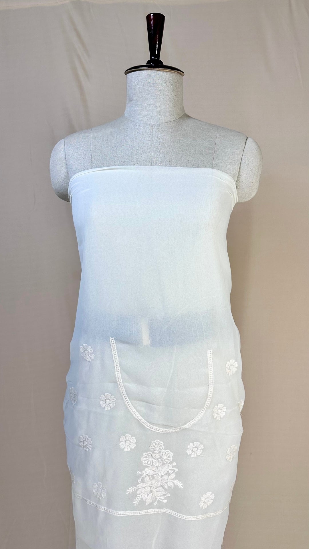 Elegant White chikankari Saree with White Floral Embroidery,