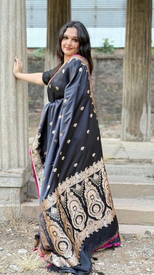 Black Banarasi Mashroo Katan Silk Saree – Royal Woven Elegance
