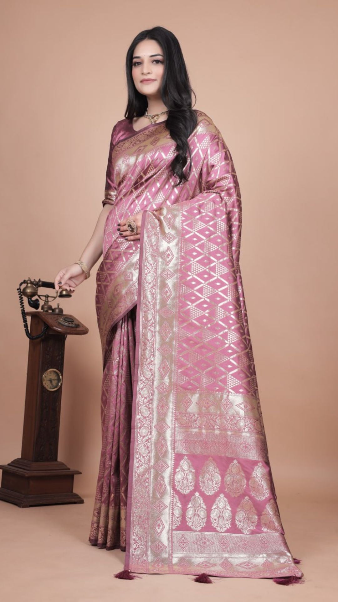 Mauve Banarasi Silk Saree with Silver Zari