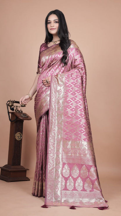 Mauve Banarasi Silk Saree with Silver Zari