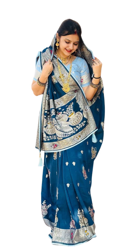 Royal Blue Pure Dola Banarasi Saree with Zari Work
