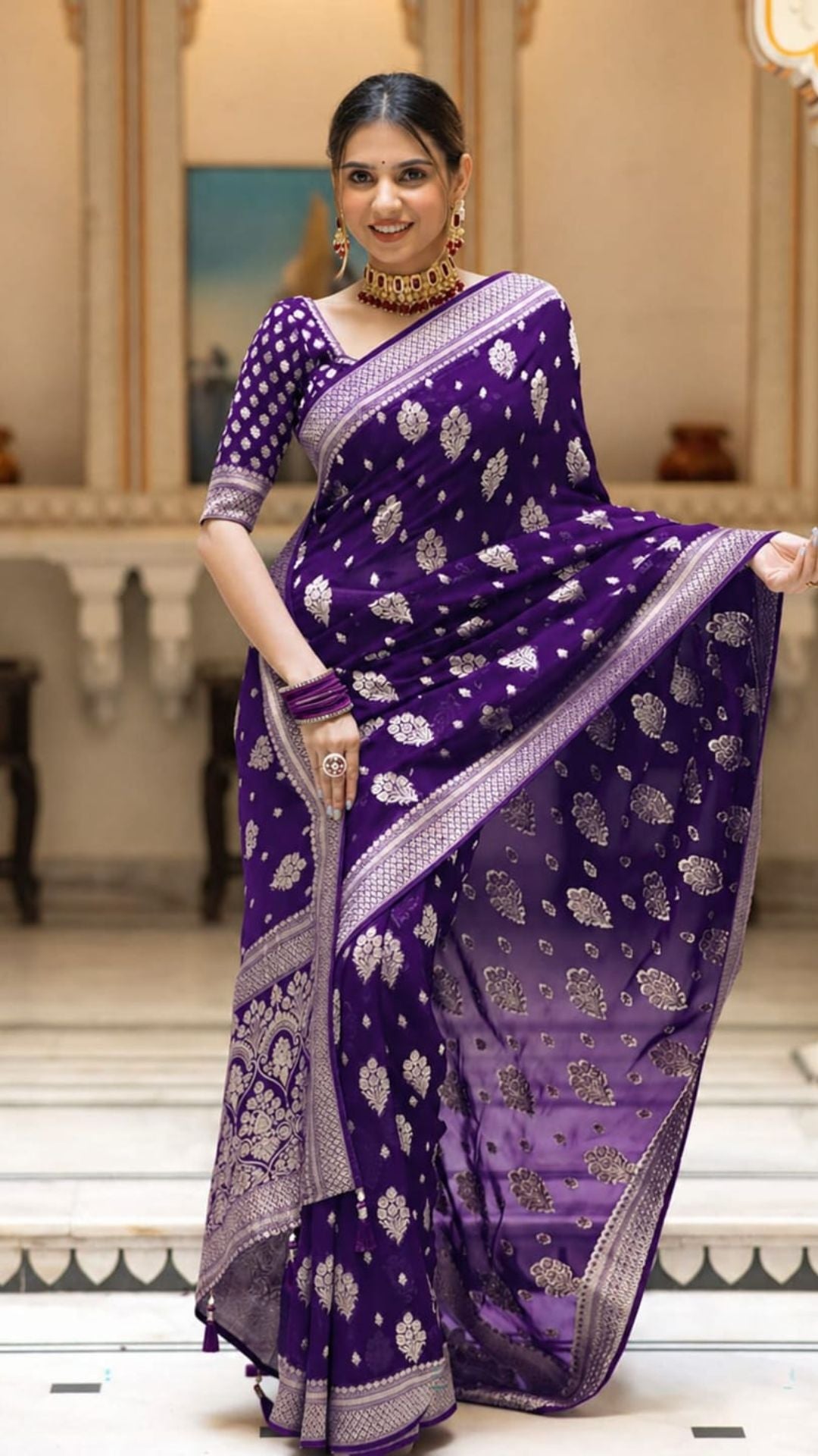 Royal Purple Banarasi Georgette Silk Saree