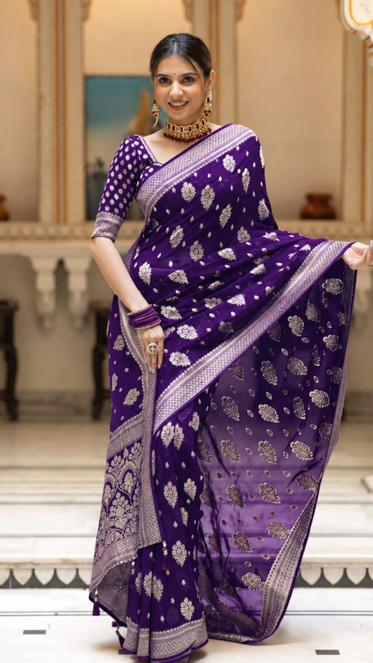 Royal Purple Banarasi Georgette Silk Saree