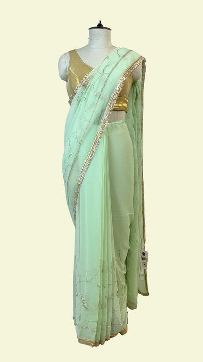 Mint Green Chiffon Saree for Women