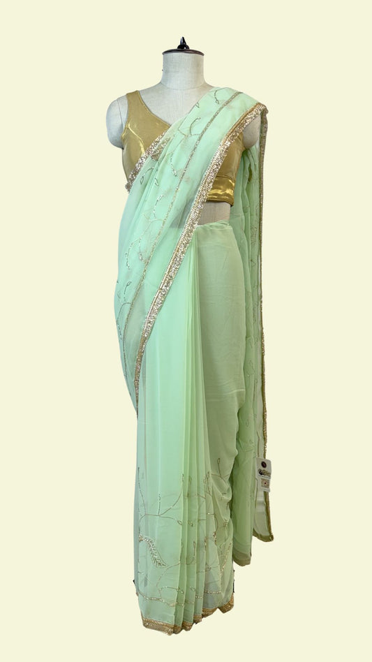 Mint Green Chiffon Saree for Women