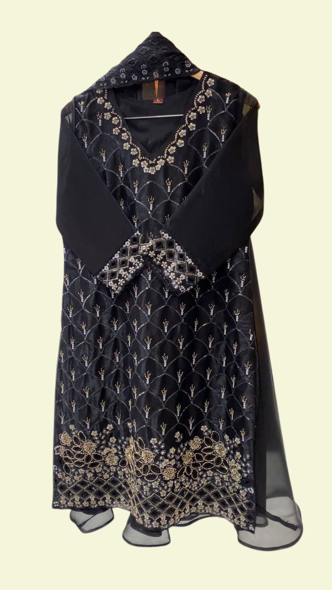 Black Embroidered Kurti Palazzo Set with Dupatta for Women
