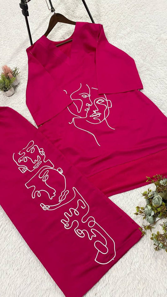 Pink Embroidered Co-Ord Set for Women