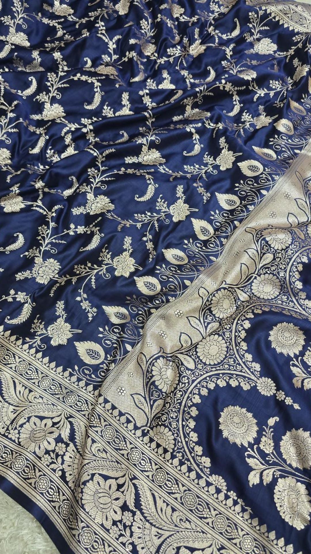 Royal Blue Banarasi Mashroo Katan Silk Saree with Allover Jaal Weaving