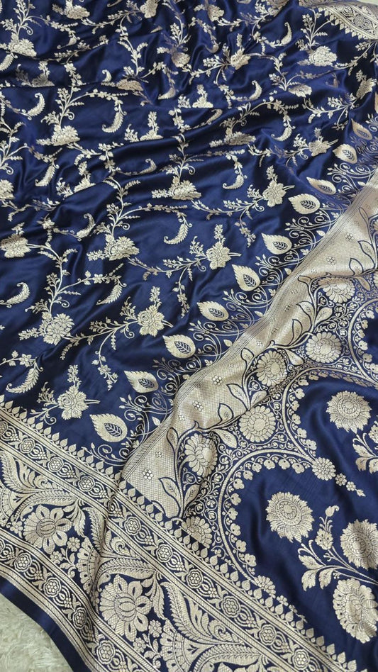 Royal Blue Banarasi Mashroo Katan Silk Saree with Allover Jaal Weaving