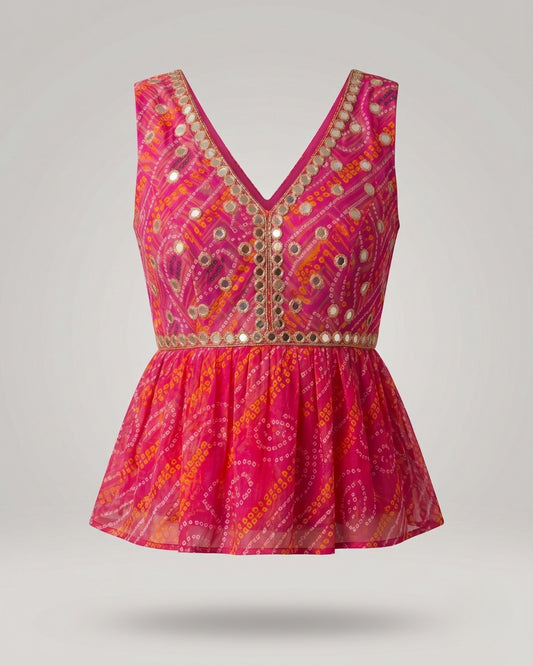 Rani Pink Bandhani Peplum Blouse