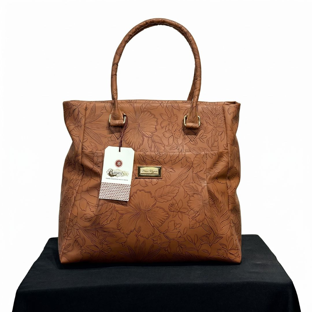 Tan Embossed Luxury Tote Bag