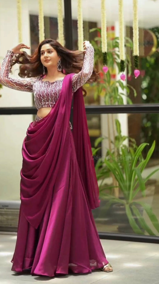 Designer Ready-to-Wear Party Lehenga Set in Rangoli Silk