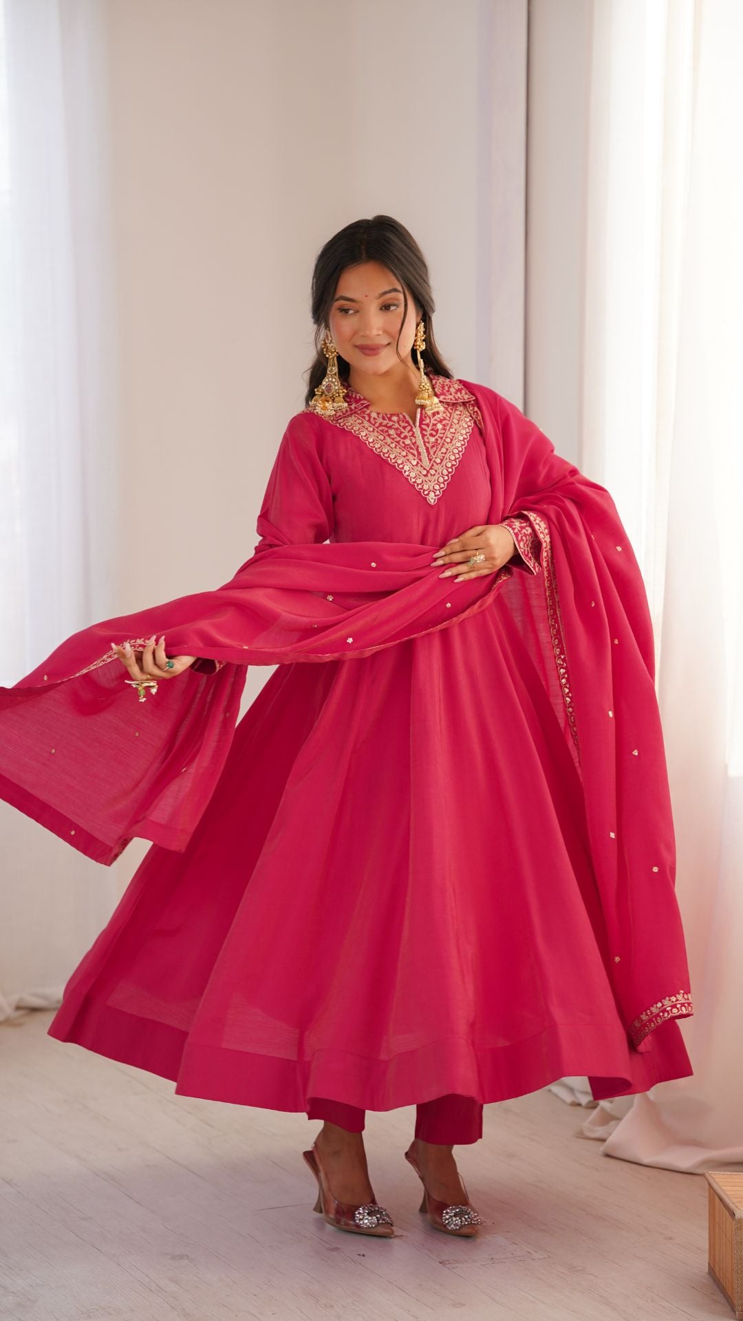 Pink Wedding Wear Anarkali Suit with Dupatta for Women