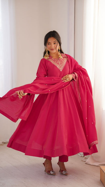 Pink Wedding Wear Anarkali Suit with Dupatta for Women