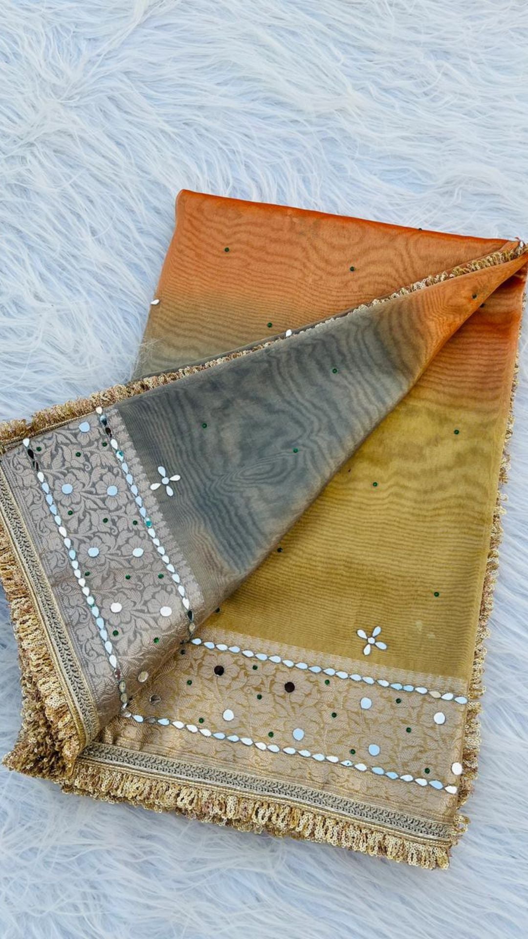 Soft Tissue Saree with Mirror Work & Lace Border