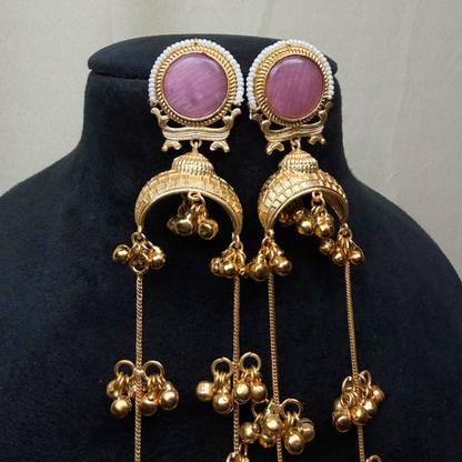 Regal Brass & Purple Stone Dangler Earrings – Festive & Ethnic Elegance