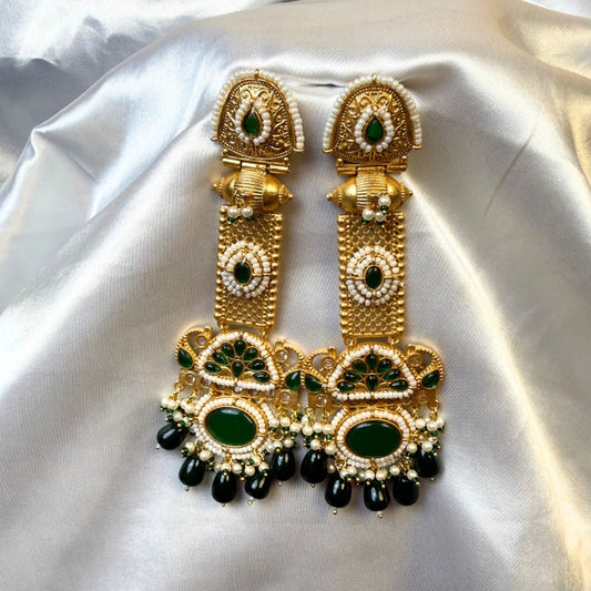 Kashmiri Long Traditional Jumka Green Colours