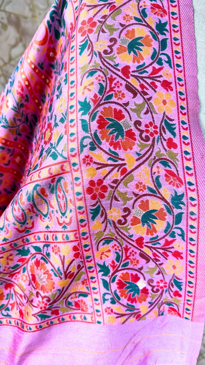 Exquisite Pink Floral Digital Print Saree with Gold Woven Border